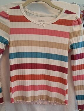 Garanimals Long Sleeve Ribbed Stripe Tee - Pink, Blue, Tan & Red